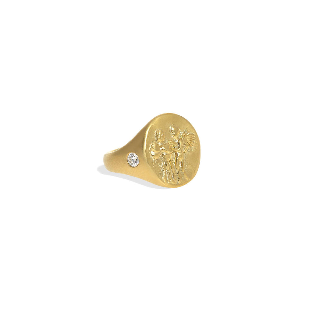 Eros & Psyche Signet Ring with Brilliant Diamonds - Christina Alexiou Fine Jewelry