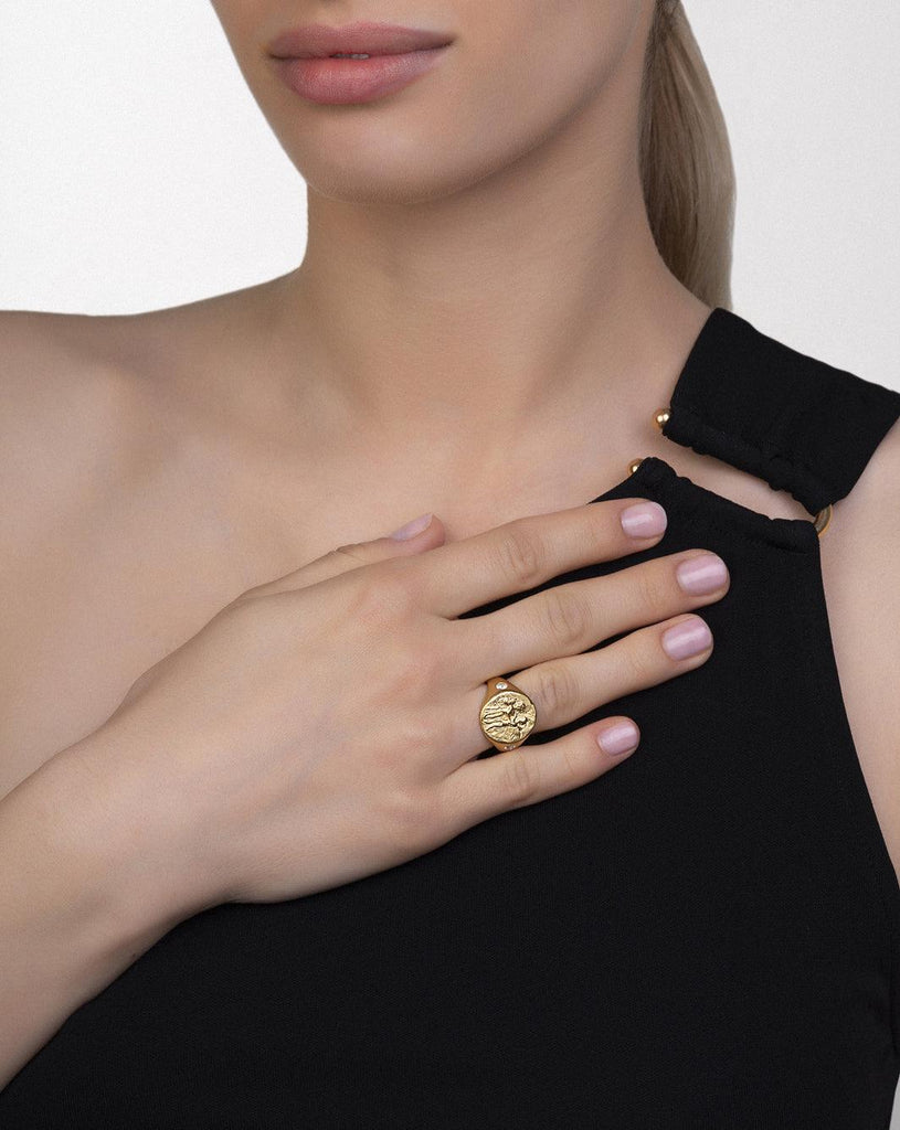 Eros & Psyche Signet Ring with Brilliant Diamonds - Christina Alexiou Fine Jewelry