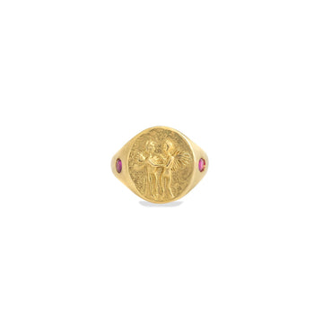 Eros & Psyche Signet Ring with Pink Sapphires - Christina Alexiou Fine Jewelry