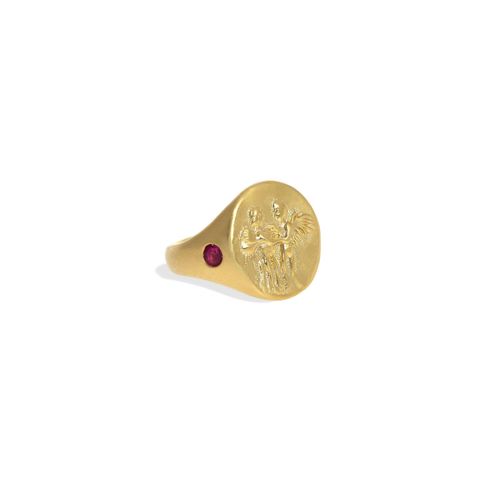 Eros & Psyche Signet Ring with Pink Sapphires - Christina Alexiou Fine Jewelry