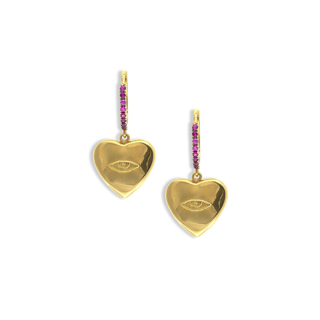 Protective Eye Heart Huggies with Pink Sapphires - Christina Alexiou Fine Jewelry