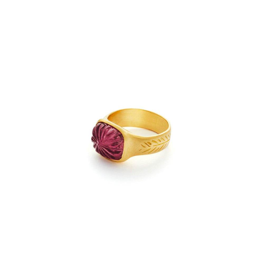 Carved Pink Tourmaline Olive Branch Ring - Christina Alexiou Fine Jewelry