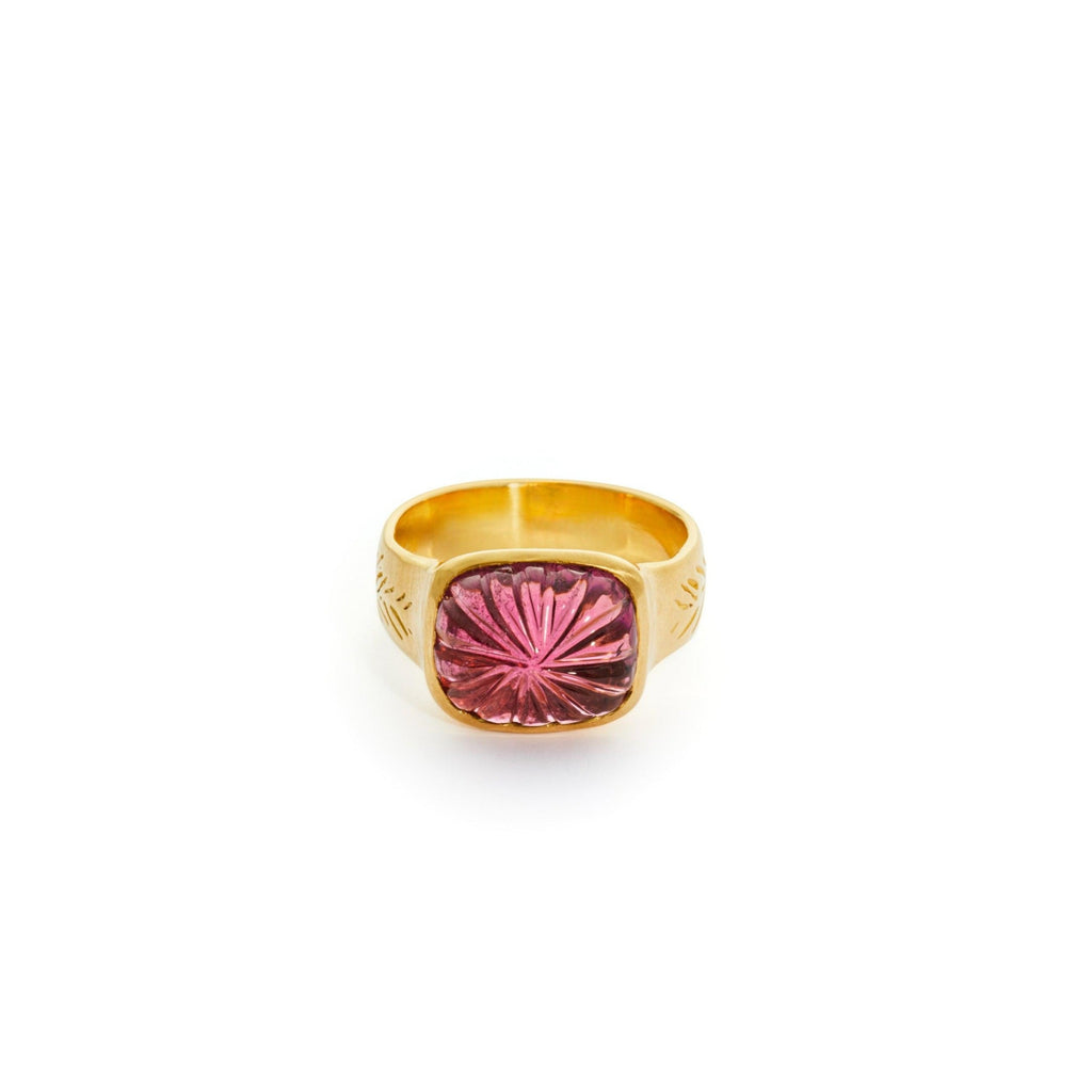 Carved Pink Tourmaline Olive Branch Ring - Christina Alexiou Fine Jewelry