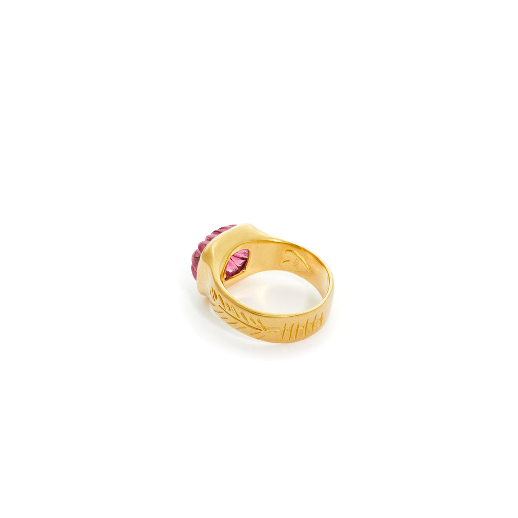 Carved Pink Tourmaline Olive Branch Ring - Christina Alexiou Fine Jewelry