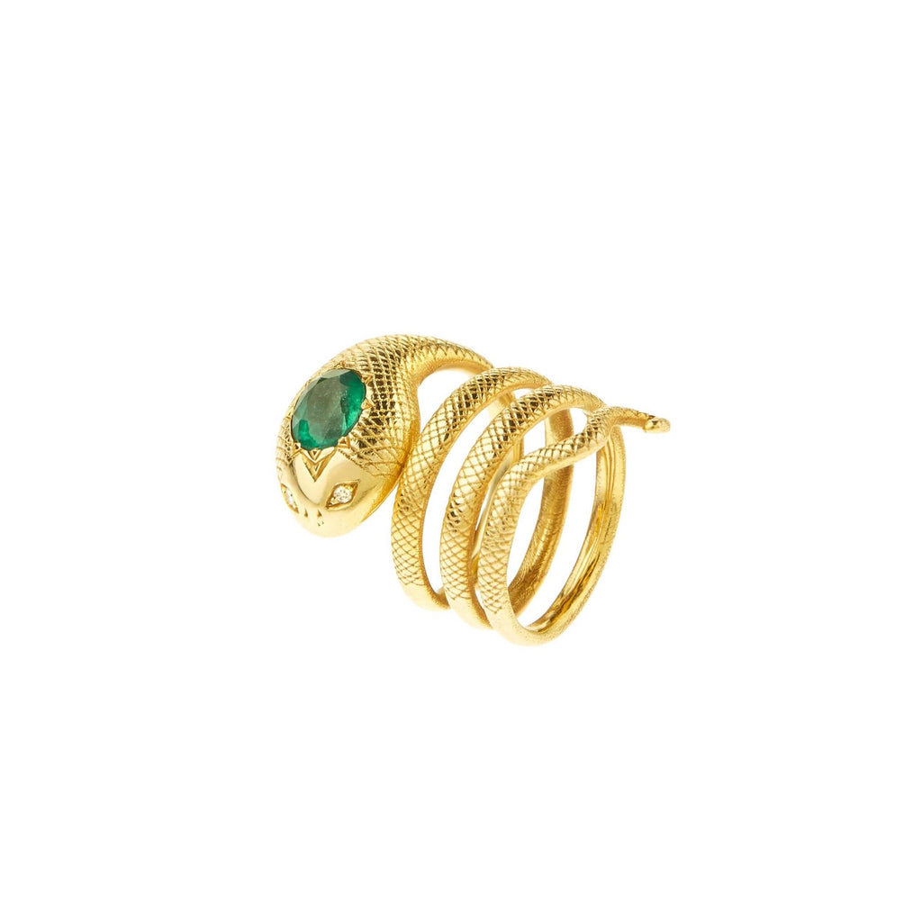 Coiling Snake Ring with Emerald - Christina Alexiou Fine Jewelry