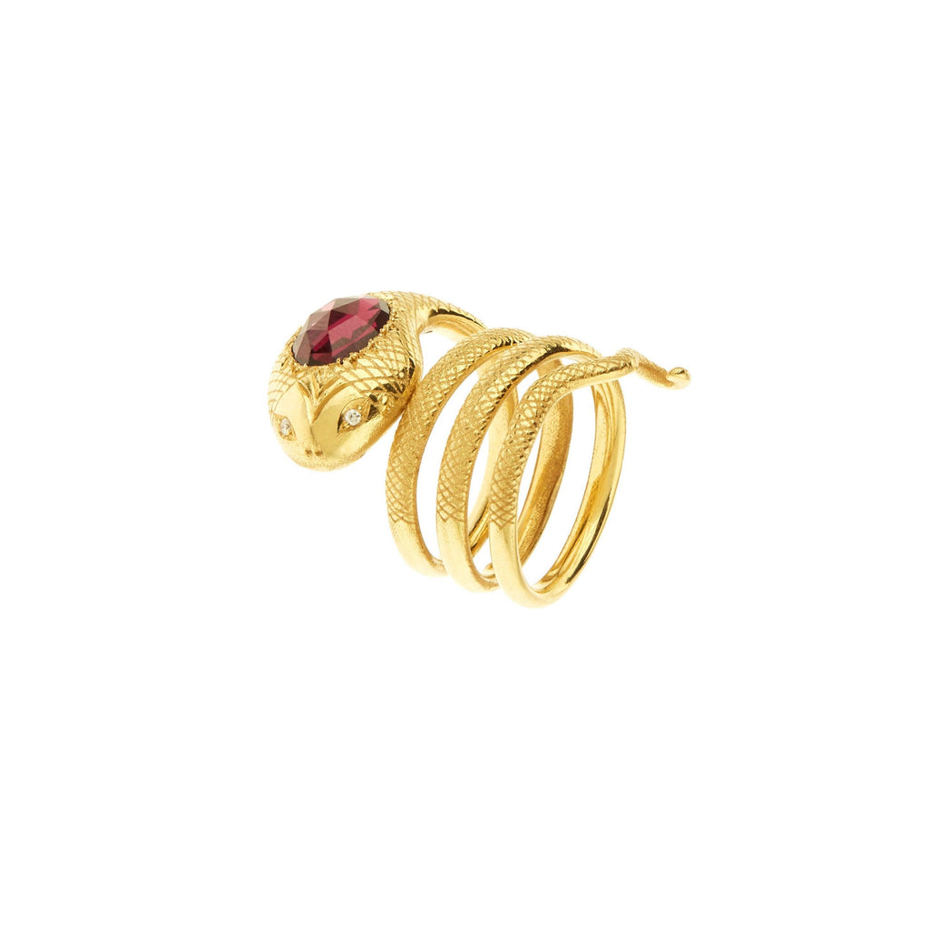 Coiling Snake Ring with Garnet - Christina Alexiou Fine Jewelry