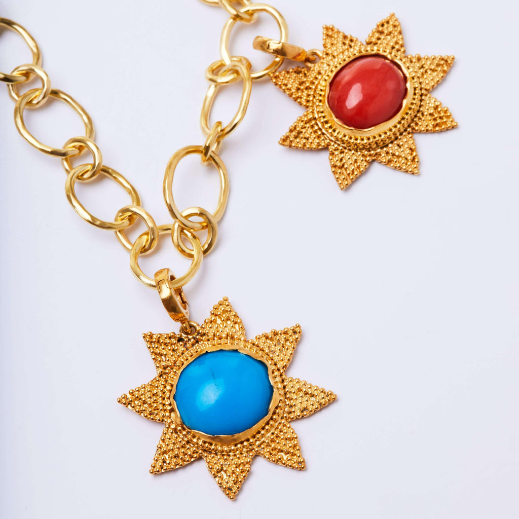 Coral Granulated Star Pendant - Christina Alexiou Fine Jewelry