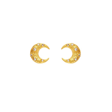 Crescent Moon Studs Champagne Diamond - Christina Alexiou Fine Jewelry