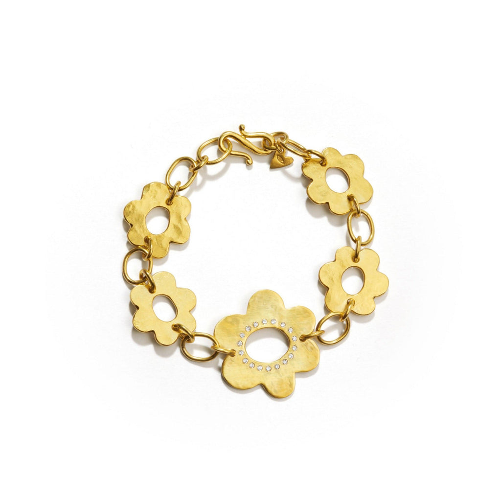 Flower Chain Bracelet with Large Diamond Daisy - Christina Alexiou Fine Jewelry