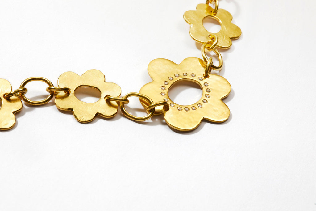 Flower Chain Bracelet with Large Diamond Daisy - Christina Alexiou Fine Jewelry