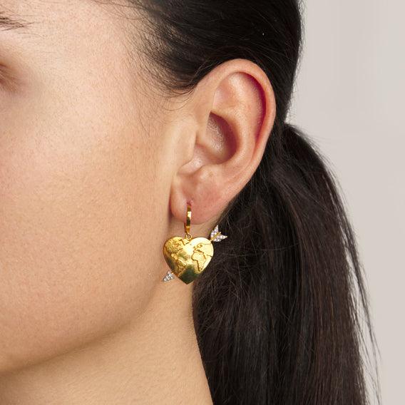 Heart Globe and Arrow Hoop Earrings with Diamonds - Christina Alexiou Fine Jewelry