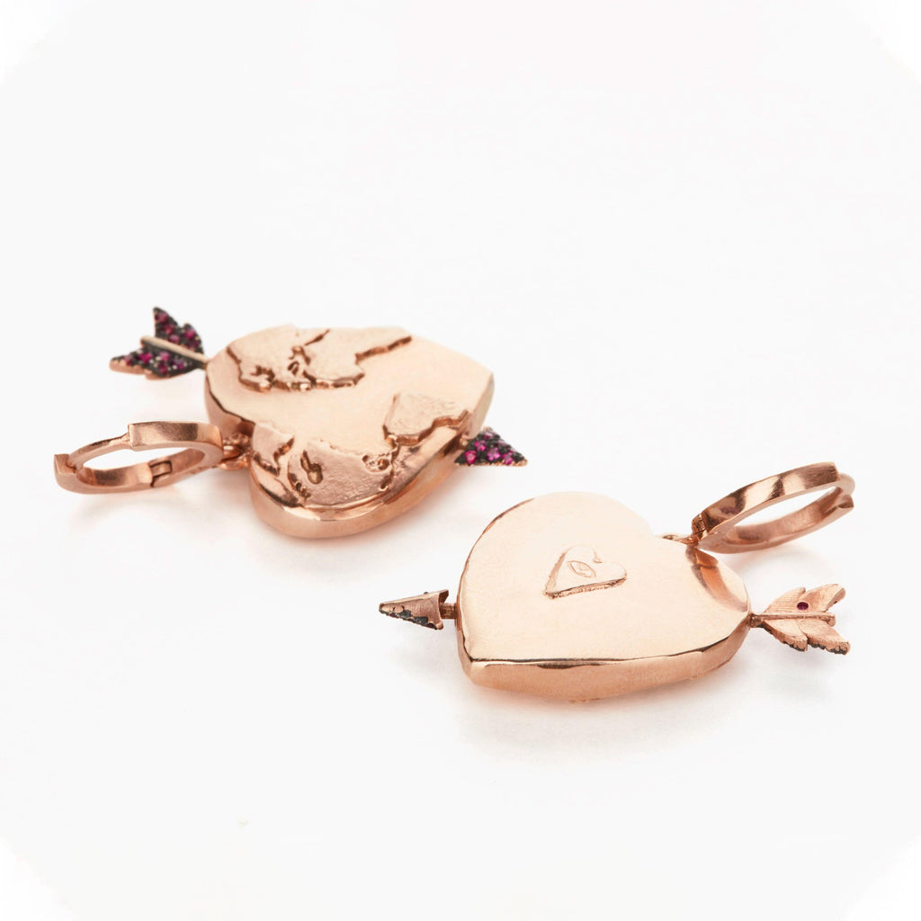 Heart Globe & Arrow Hoop Earrings with Pink Sapphires - Christina Alexiou Fine Jewelry