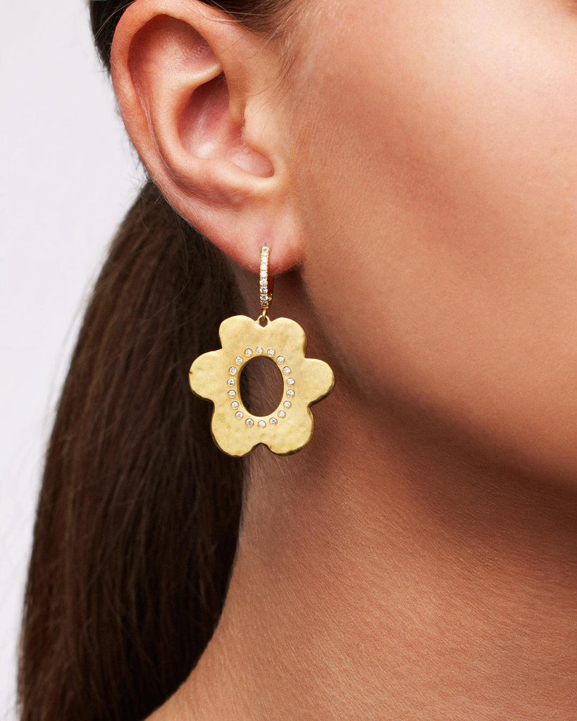 Large Daisy Hoop Earrings with Diamonds - Christina Alexiou Fine Jewelry