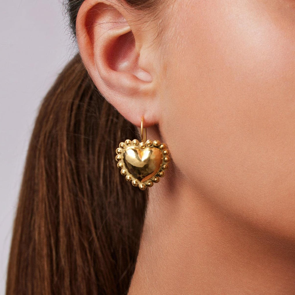 Large Dot Heart Drop Earrings - Christina Alexiou Fine Jewelry