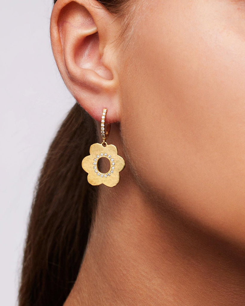 Medium Daisy Hoop Earrings with Diamonds - Christina Alexiou Fine Jewelry