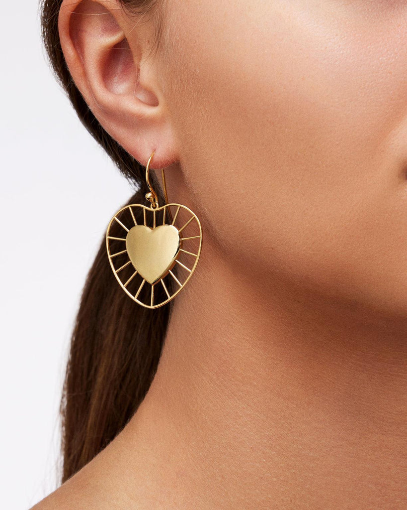 Medium Radial Heart Earrings YG - Christina Alexiou Fine Jewelry