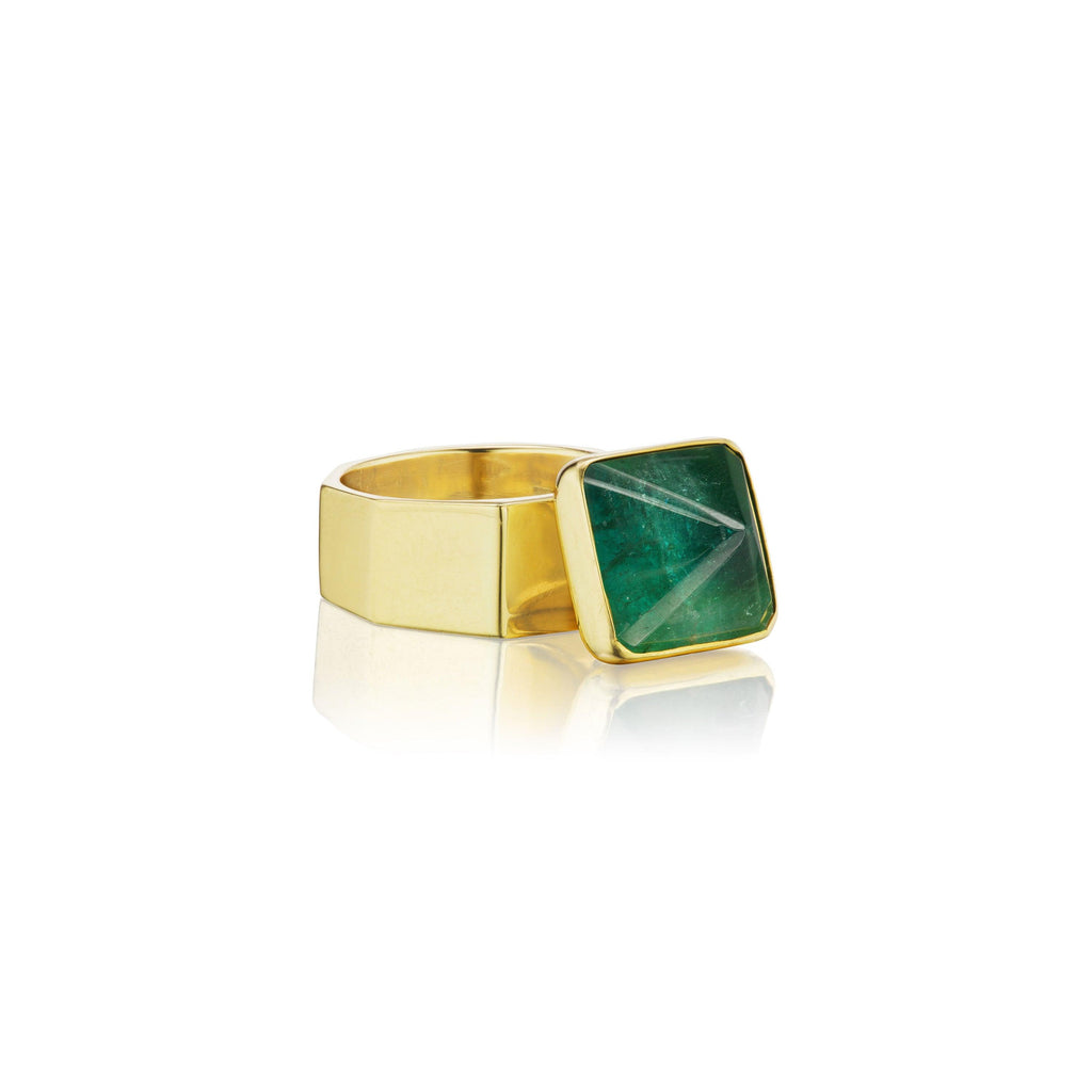 Moving Octagonal Ring with Green Tourmaline Pyramid - Christina Alexiou Fine Jewelry