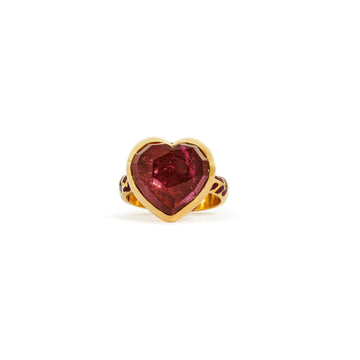 Pink Tourmaline Heart Ring with Red Enameling - Christina Alexiou Fine Jewelry