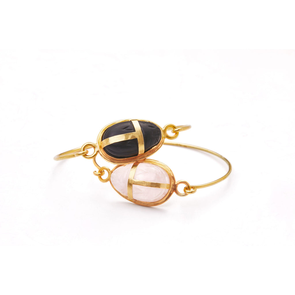 Rose Quartz Scarab Cuff - Christina Alexiou Fine Jewelry
