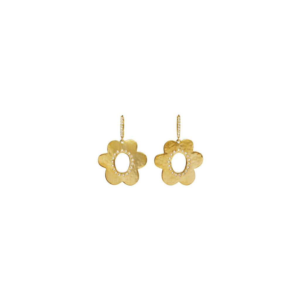 Small Daisy Hoop Earrings with Diamonds - Christina Alexiou Fine Jewelry