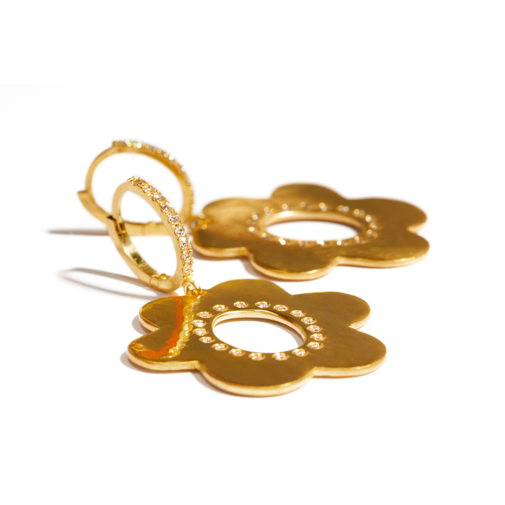 Small Daisy Hoop Earrings with Diamonds - Christina Alexiou Fine Jewelry