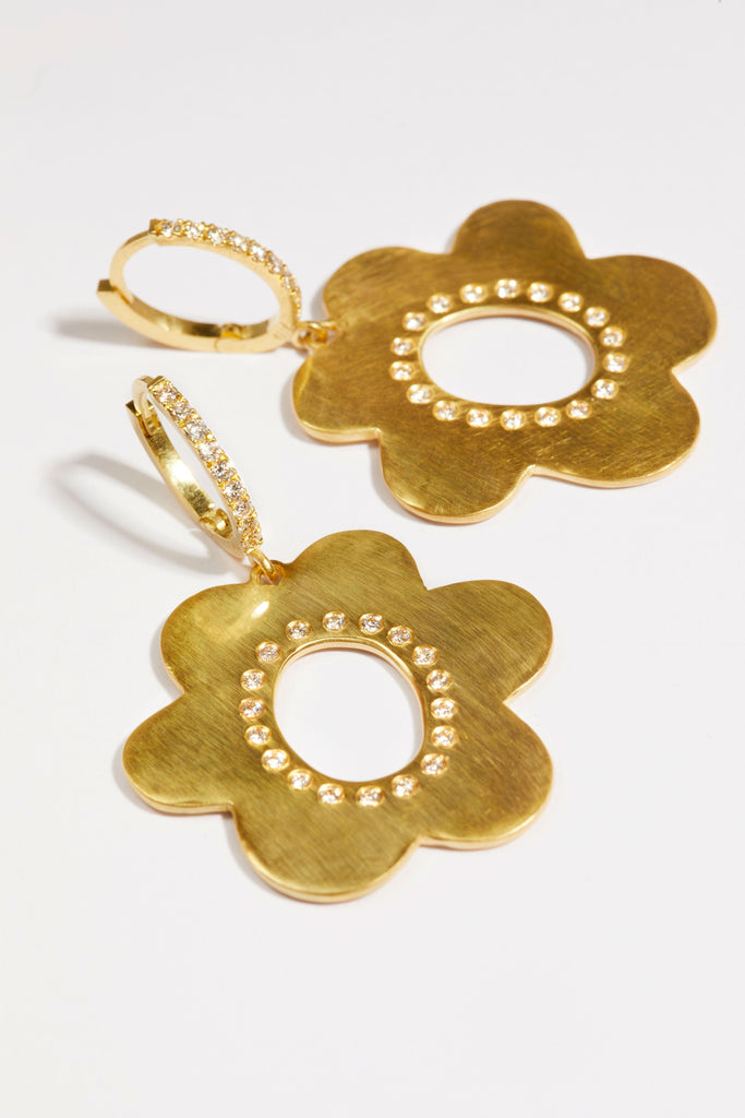 Small Daisy Hoop Earrings with Diamonds - Christina Alexiou Fine Jewelry