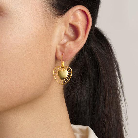 Small Radial Heart Earrings YG - Christina Alexiou Fine Jewelry